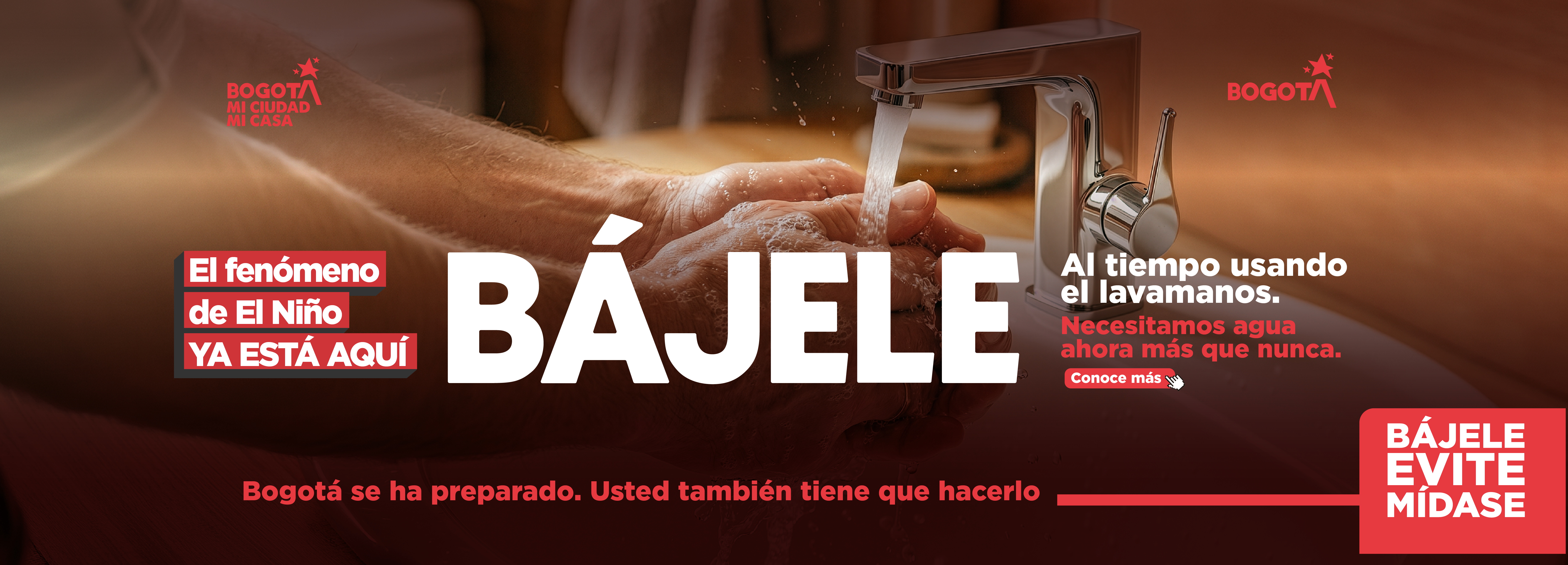 Campaña de Bogotá sobre ahorro de agua durante el fenómeno de El Niño.