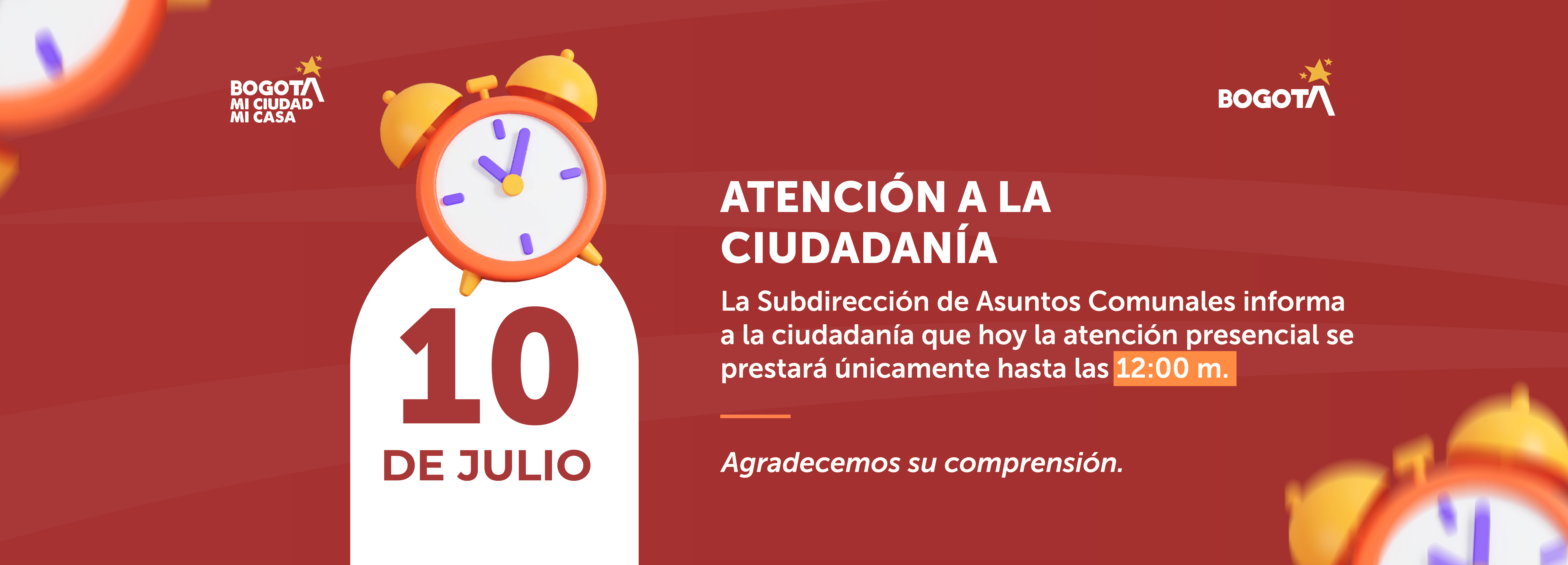 Horario de atención Subdirección de Asuntos Comunales