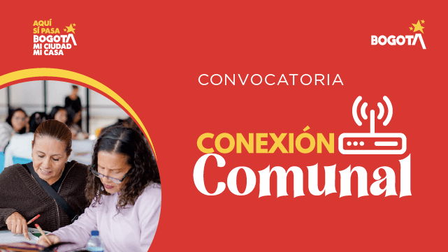 Banner institucional de la convocatoria Conexión Comunal del IDPAC, con imagen de participación comunitaria y un ícono de conectividad.