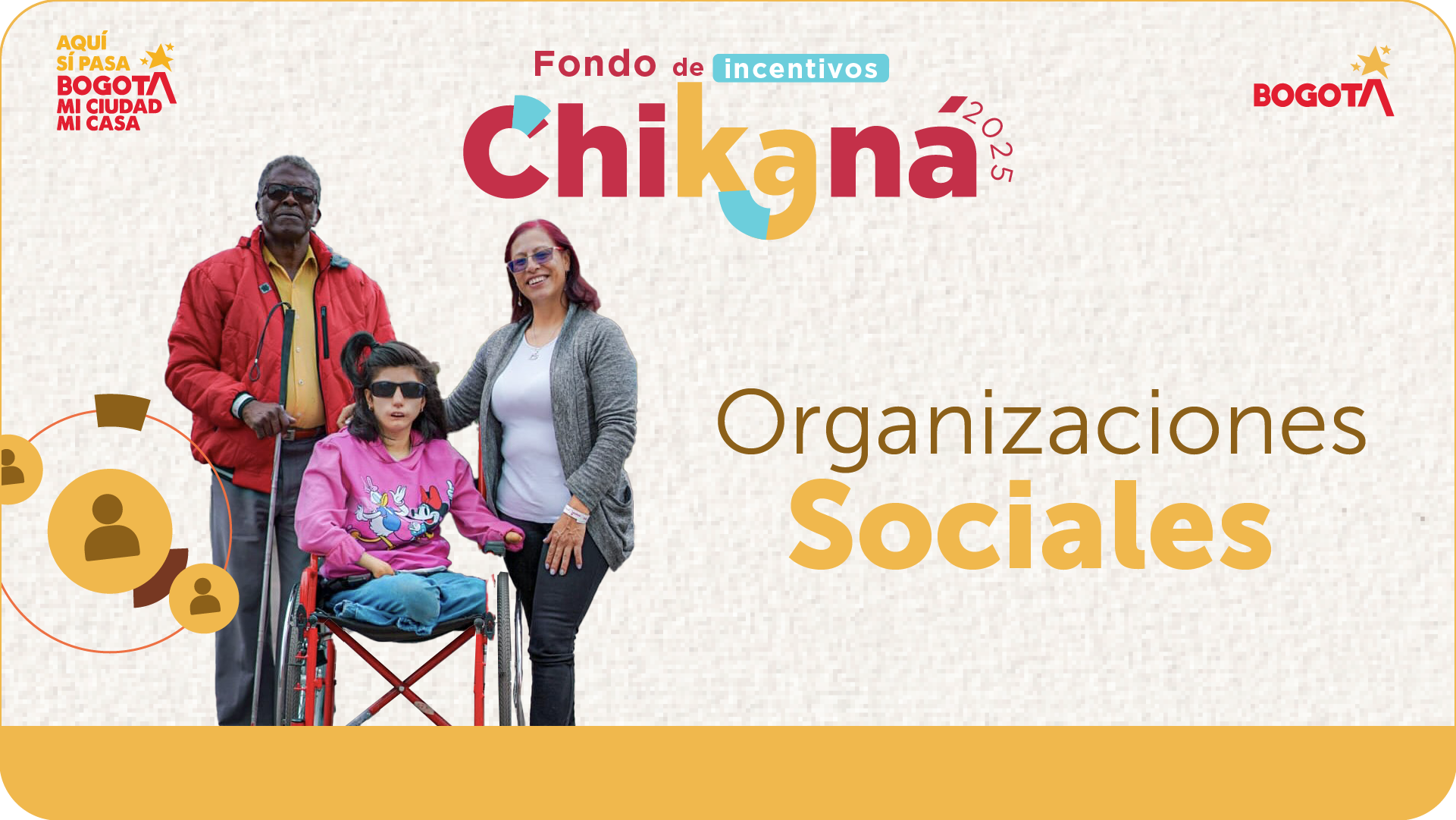 Banner del Fondo de Incentivos Chikaná 2025 dirigido a organizaciones sociales, con diseño en tonos dorados.