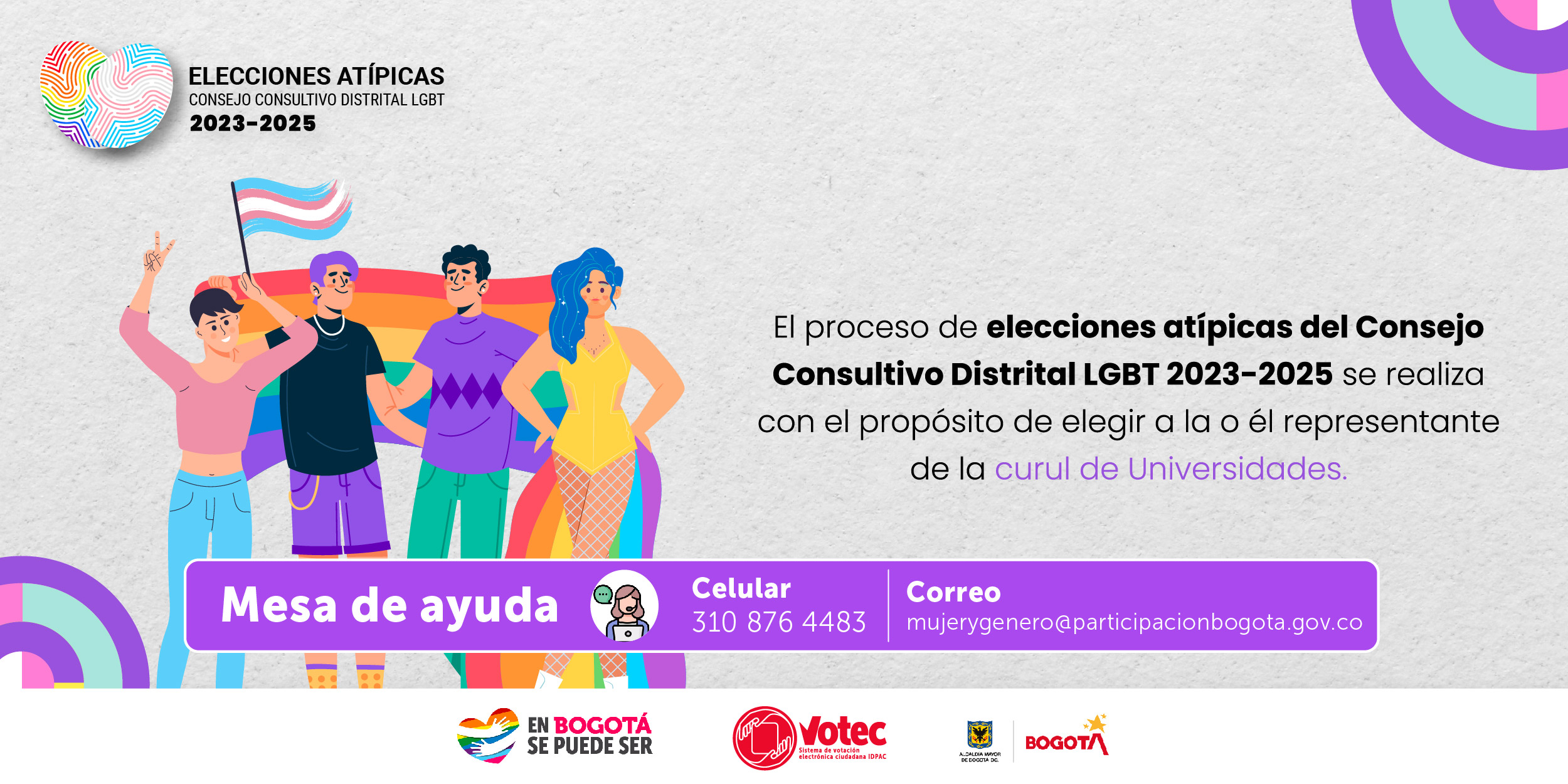 Inscríbase como candidato, candidata, elector o electora en la elección atípica LGBT para definir curul de Universidades.