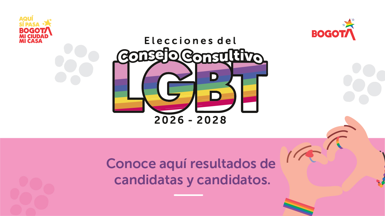 Banner institucional del IDPAC sobre las elecciones del Consejo Consultivo LGBT 2026-2028 en Bogotá, con el mensaje Conoce aquí resultados de candidatas y candidatos