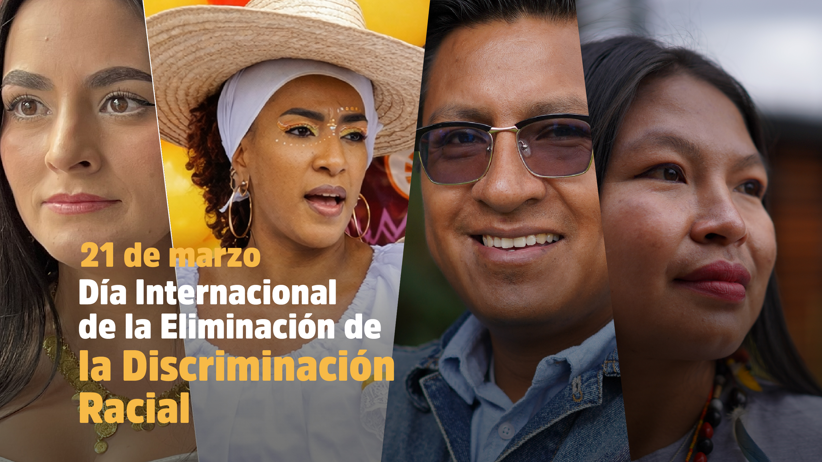 Personas de diferentes orígenes étnicos representando la diversidad en el Día Internacional de la Eliminación de la Discriminación Racial en Bogotá