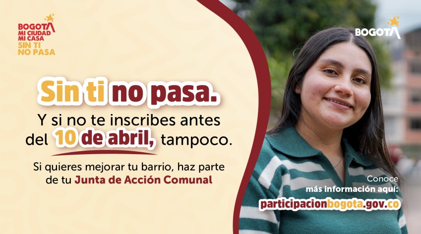 Ciudadana invitando a inscribirse antes del 10 de abril para participar en las Elecciones Comunales en Bogotá