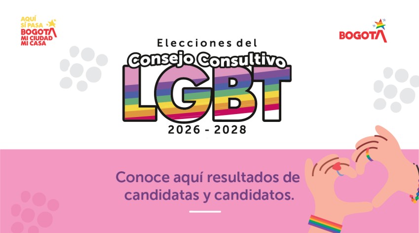 Banner institucional del IDPAC sobre las elecciones del Consejo Consultivo LGBT 2026-2028 en Bogotá, con el mensaje Conoce aquí resultados de candidatas y candidatos