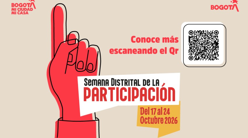 Escanea el código QR y conoce la Semana Distrital de la Participación 2026 del IDPAC en Bogotá, del 17 al 24 de octubre, para la participación ciudadana.